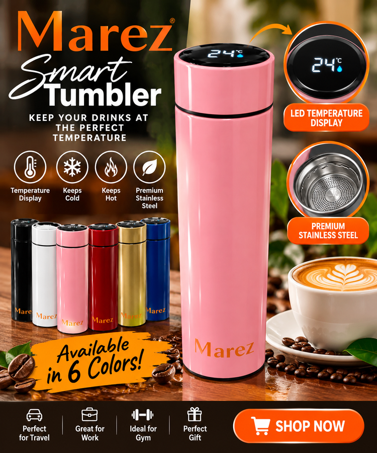 The Marez Smart Tumbler – 17 OZ LED Temperature Display | Vacuum-Insulated Stainless Steel | Coffee, Tea & Sports Water Bottle