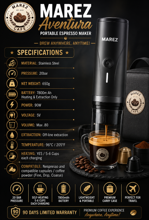 MarezCafe Aventura™ Portable Self-Heating Espresso Maker